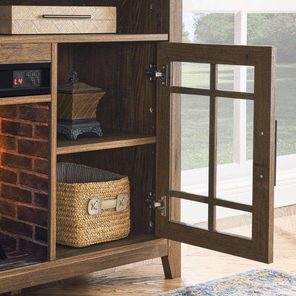 55 inch TV Media Stand with Electric Fireplace KD Inserts Heater,Reclaimed Barnwood Color