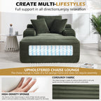 67" Chaise Lounge Chair 9.9'' Wide Armrest Indoor Corduroy Oversized Sleeper Sofa for Living Room Deep Seat Lounge and Three Soft Pillows Convertible Boneless Sofa Bed, Green, No Assembly Required