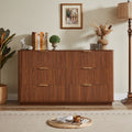 6 Drawers Dresser,55" Wide Modern Chest of Drawers Curved wave Design, Dresser TV Stand, Wood Drawer Organizer for Bedroom, Living Room, Hallway, Walnut,55.12''W x 15.75''D x 31.5''H.