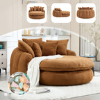 Oversized Oval Upholstered Bean Bag Sofa, Lazy Sofa with 3 Large Pillows and 2 Small Pillows, Wrap Around Backrest for Adults, Chenille Fabric Lazy Floor Bean Bag Sofa